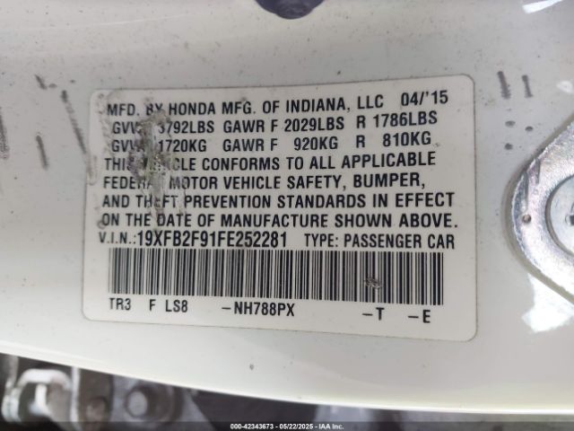 19XFB2F91FE252281 Honda Civic Ex-l
