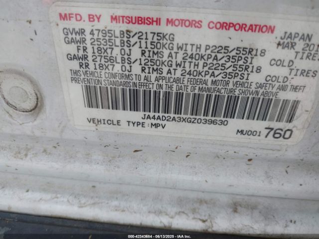 2016 MITSUBISHI OUTLANDER JA4AD2A3XGZ039630 Photo 8