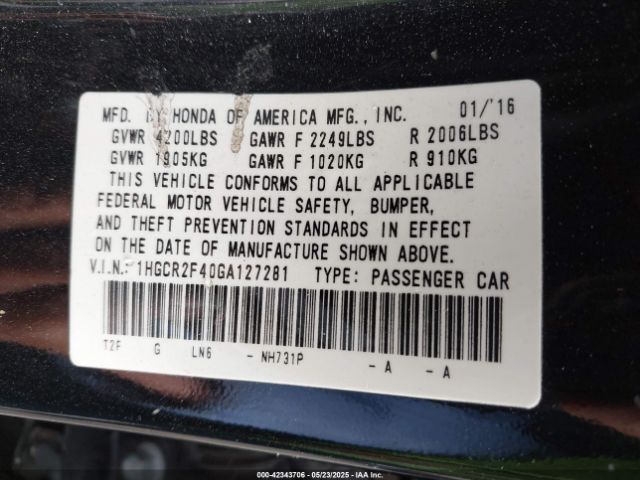 1HGCR2F40GA127281 Honda ACCORD LX