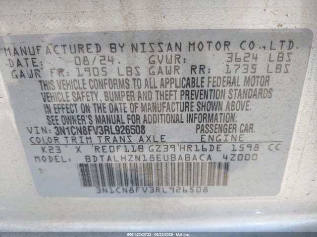 Nissan Versa 1.6 Sr 2024 3N1CN8FV3RL926508 Image 9