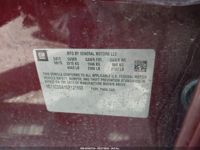 1G11C5SA1GF121697 Chevrolet lcv -sidi, dcvcp, vvt, dcvcp, e85 max, e0-e100, aluminum