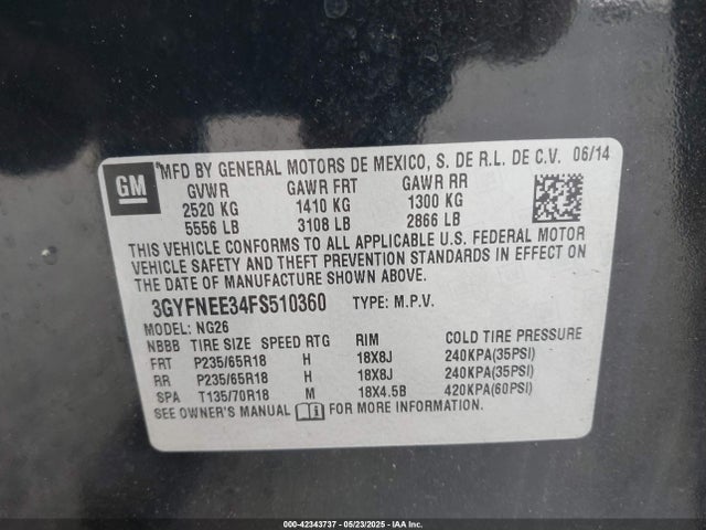 2015 CADILLAC SRX 3GYFNEE34FS510360 Photo 8