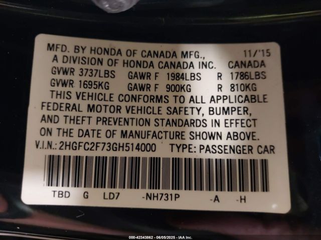 2HGFC2F73GH514000 Honda CIVIC EX