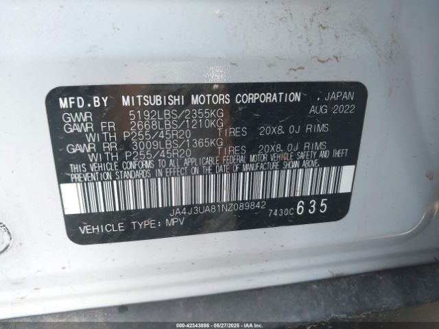 2022 MITSUBISHI OUTLANDER JA4J3UA81NZ089842 Photo 8