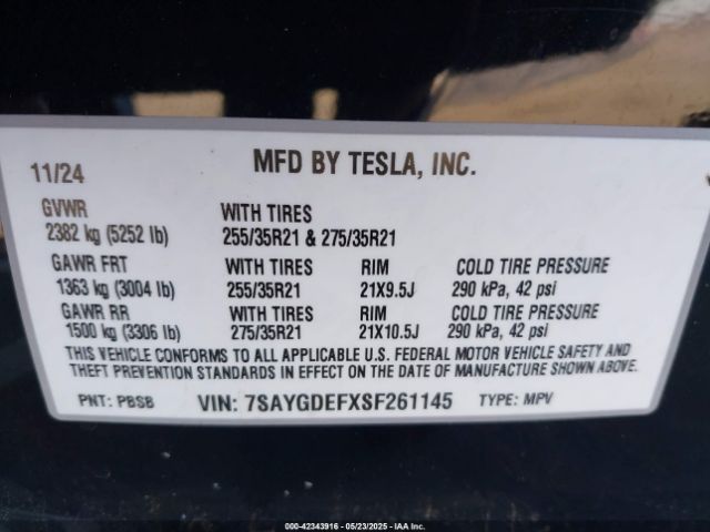 7SAYGDEFXSF261145 Tesla Model Y Performance Dual Motor All-wheel Drive