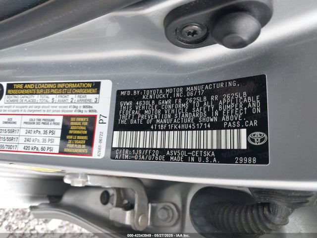 Toyota 2ar-fe 2017 4T1BF1FK4HU451714 Image 9