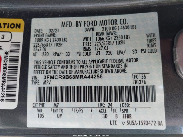 3FMCR9B68MRA44256 Ford Bronco Sport Big Bend