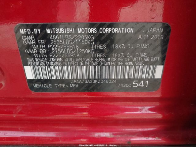 2019 MITSUBISHI OUTLANDER JA4AZ3A33KZ048024 Photo 8