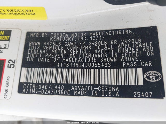 4T1B11HK4JU055493 Toyota a25a-fks