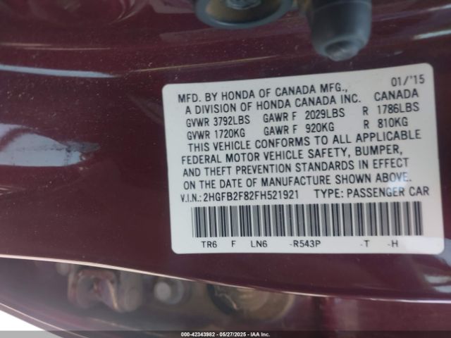 2HGFB2F82FH521921 Honda CIVIC EX