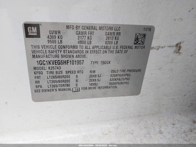 1GC1KVEG6HF101957 Chevrolet l96 - e85 max, iron