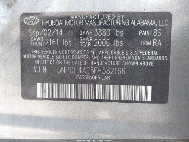 5NPDH4AE5FH582166 Hyundai ELANTRA SE