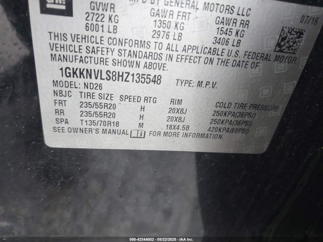 1GKKNVLS8HZ135548 GMC Acadia Slt-1