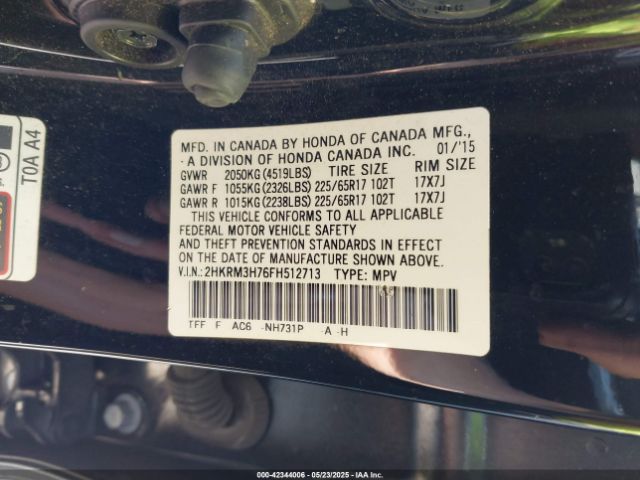 2HKRM3H76FH512713 Honda Cr-v Ex-l