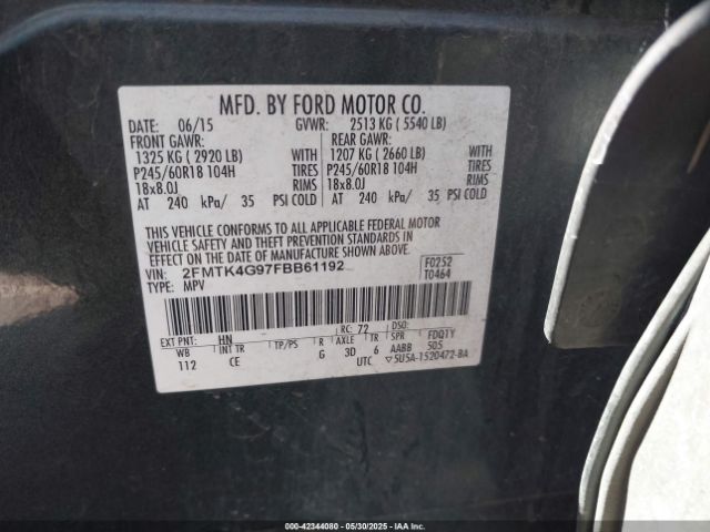2FMTK4G97FBB61192 Ford EDGE SE