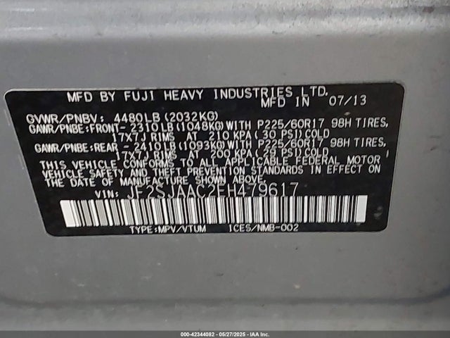 JF2SJAAC2EH479617 Subaru 2.5na u5