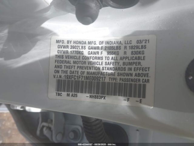 19XFC1F71ME009217 Honda Civic Ex-l