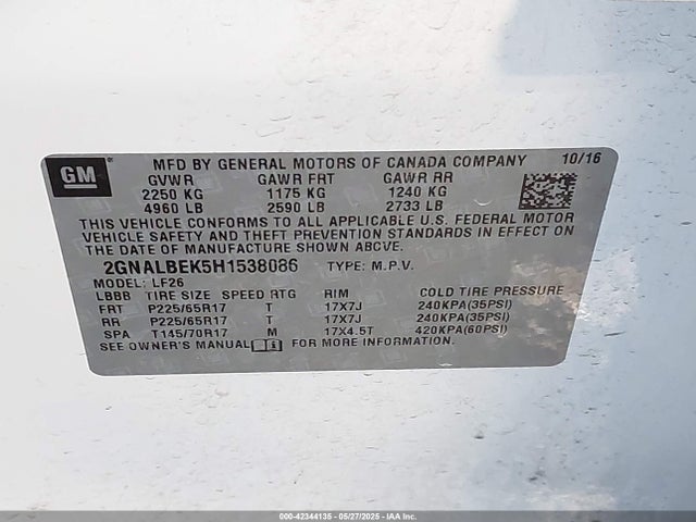 2GNALBEK5H1538086 Chevrolet EQUINOX LS