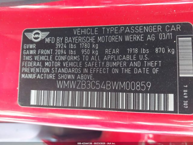 2011 MINI COOPER COUNTRYMAN WMWZB3C54BWM00859 Photo 8
