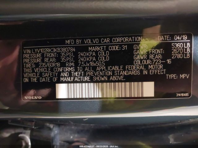 LYV102RK3KB380784 Volvo Xc60 T5 Momentum