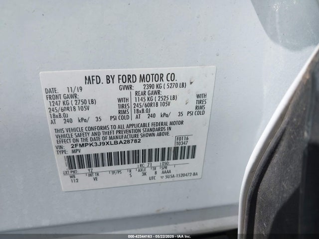 2FMPK3J9XLBA28782 Ford 2.0l gtdi w/premium fuel