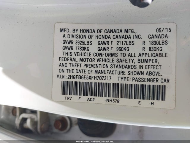 2HGFB6E5XFH707317 Honda k24z7