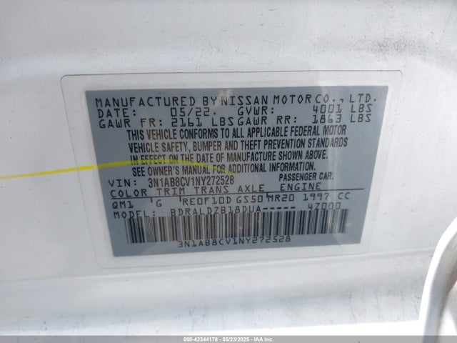 3N1AB8CV1NY272528 Nissan Sentra Sv Xtronic Cvt