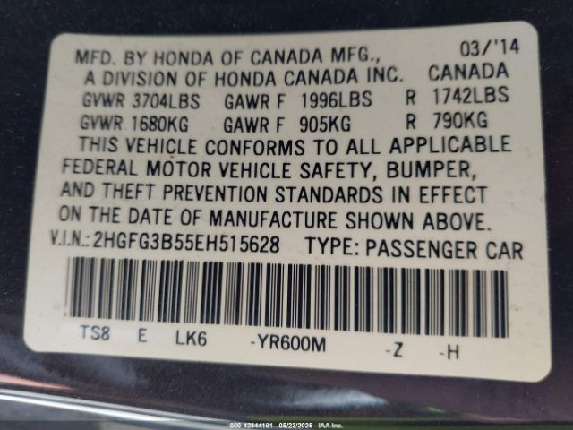 2HGFG3B55EH515628 Honda Civic Lx