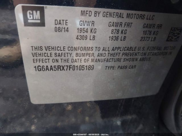 1G6AA5RX7F0105189 Cadillac Ats Standard