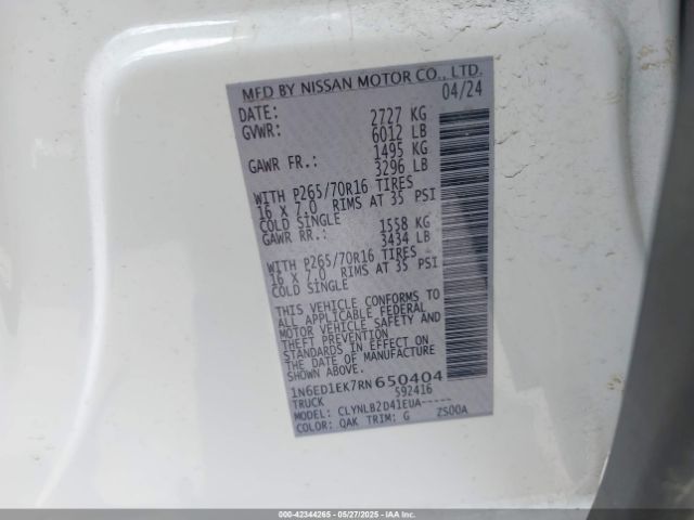 1N6ED1EK7RN650404 Nissan Frontier Sv 4x4