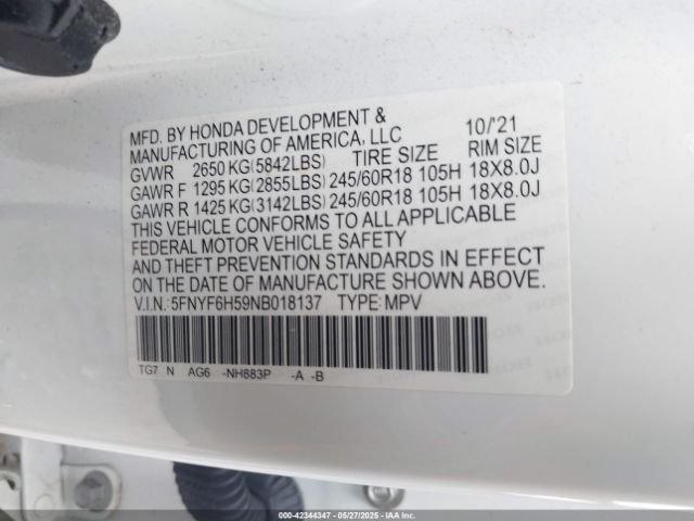 2022 HONDA PILOT 5FNYF6H59NB018137 Photo 8