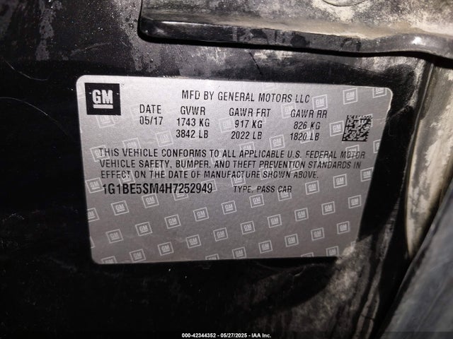 1G1BE5SM4H7252949 Chevrolet le2 -di: direct injection, vvt: variable valve timing, gen, alum