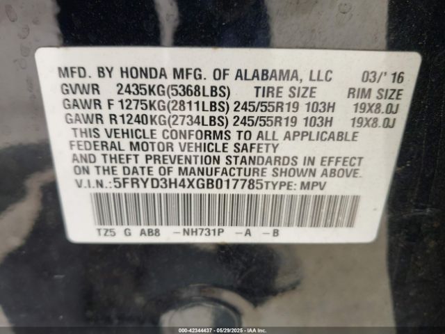 2016 ACURA MDX 5FRYD3H4XGB017785 Photo 8