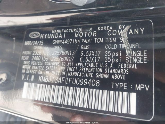 KM8JT3AF1FU099408 Hyundai TUCSON GLS