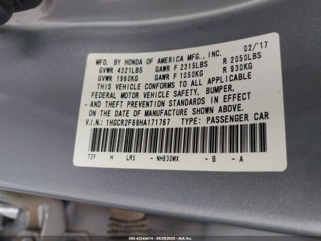 1HGCR2F89HA171767 Honda k24w1