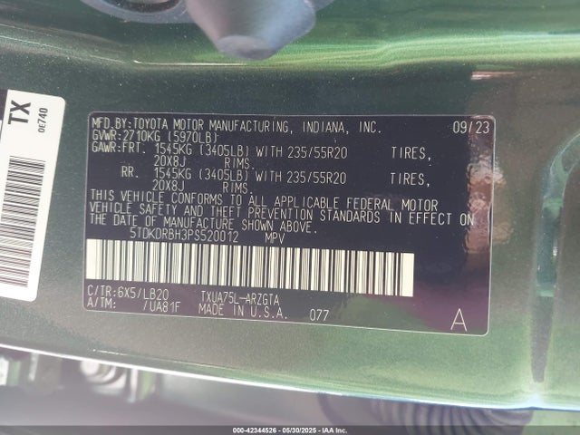 5TDKDRBH3PS520012 Toyota t24a-fts