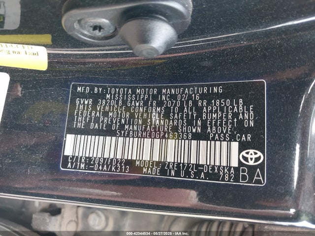 5YFBURHE0GP463368 Toyota 2zr-fe