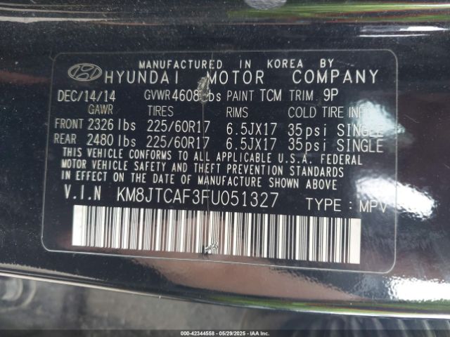 KM8JTCAF3FU051327 Hyundai dohc gdi nu