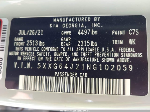 5XXG64J21NG102059 KIA t-gdi gamma ii