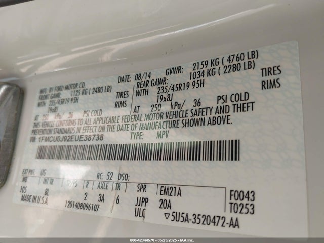 1FMCU0J92EUE38738 Ford 2014
