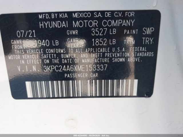2021 HYUNDAI ACCENT 3KPC24A6XME153337 Photo 8