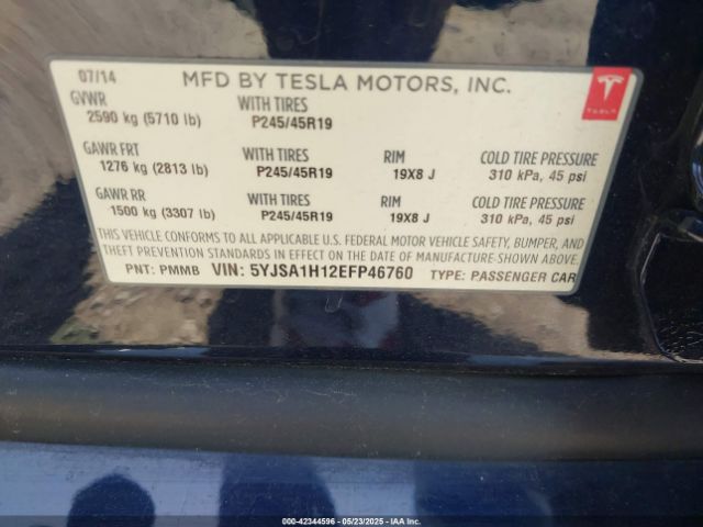 2014 TESLA MODEL S 5YJSA1H12EFP46760 Photo 8