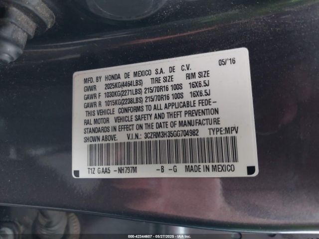 3CZRM3H35GG704982 Honda k24w9/k24v1