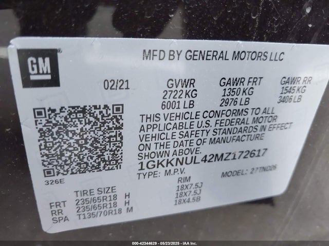 1GKKNUL42MZ172617 GMC lsy - sidi, vvt, alum, var 3