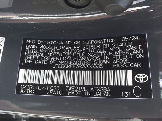 JTDBCMFE3R3056505 Toyota 2zr-fxe
