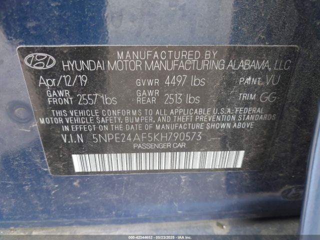 5NPE24AF5KH790573 Hyundai SONATA SE