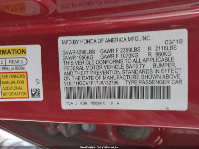 1HGCV1F17JA132769 Honda l15be