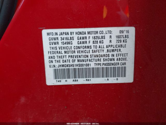 JHMGK5H51HS001081 Honda FIT LX