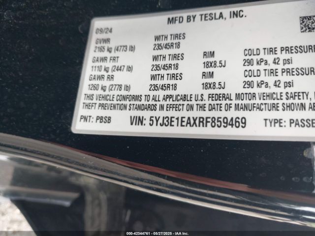 2024 TESLA MODEL 3 5YJ3E1EAXRF859469 Photo 8