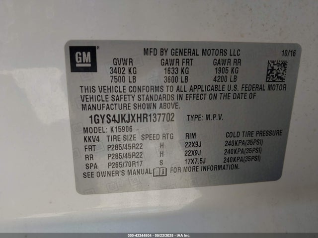 2017 CADILLAC ESCALADE ESV 1GYS4JKJXHR137702 Photo 8